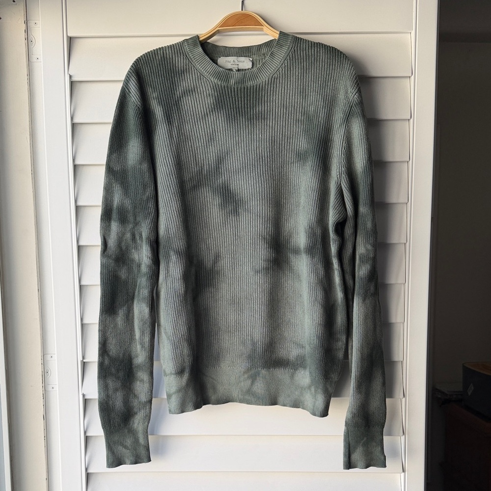 rag & bone Tie-Dye Crewneck Sweater in Green and Gray